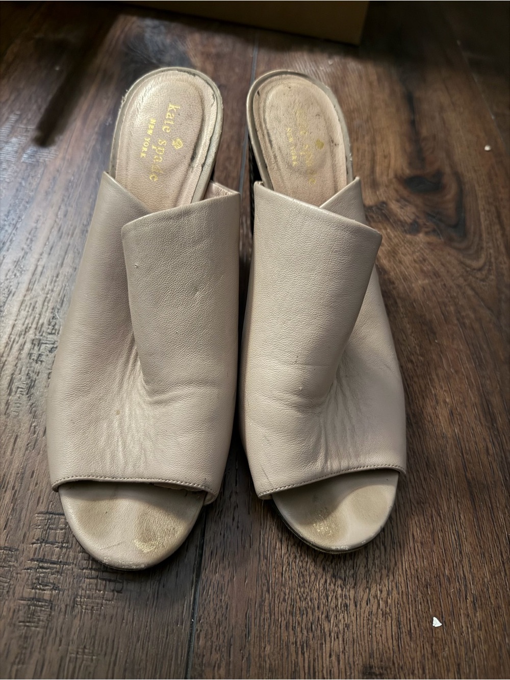 Vintage Kate Spade Made in Italy Leather Mules Heels Taupe Size 10 B
